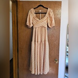 Lulu's Hello Sweetheart Peach Puff Sleeve Tiered Midi Dress